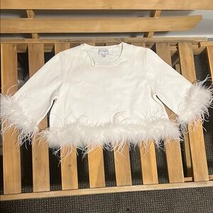 Lucy Paris White Feather Trim Crop Top